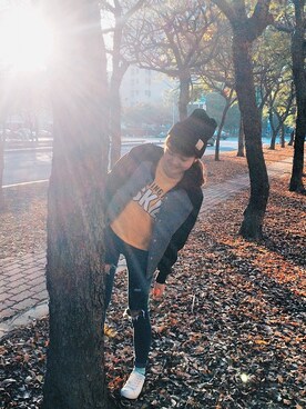 「MUJI」｜「アイテム（ニットキャップ/ビーニー）」を使った、Chattyさん（レディース・154cm）の冬コーディネート