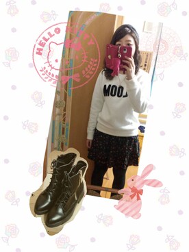 「花柄 スカート」｜「アイテム（スウェット）」を使った、くらら♪さん（レディース・150cm）の冬コーディネート
