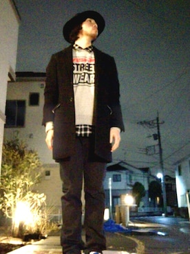 「Request（リクエスト）のアイテム（帽子）」を使った、斗色さん（メンズ・175cm）の冬コーディネート