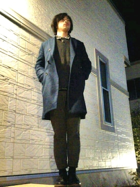 「ロング丈」｜「アイテム（ピーコート）」を使った、斗色さん（メンズ・175cm）の冬コーディネート