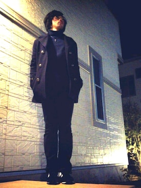 「寒い」｜「アイテム（ピーコート）」を使った、斗色さん（メンズ・175cm）の冬コーディネート