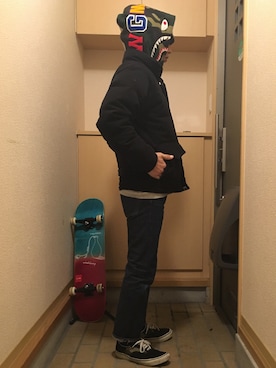 「エイプ」｜「アイテム（ジャケット/アウター）」を使った、Rさん（メンズ・162cm）の冬コーディネート