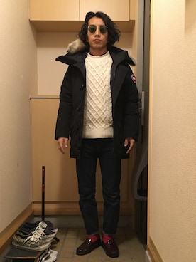 「サングラススタイル」｜「アイテム（ダウンジャケット/コート）」を使った、Rさん（メンズ・162cm）の冬コーディネート
