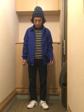 「ネイビーコーデ」｜「アイテム（ナイロンジャケット）」を使った、Rさん（メンズ・162cm）の冬コーディネート