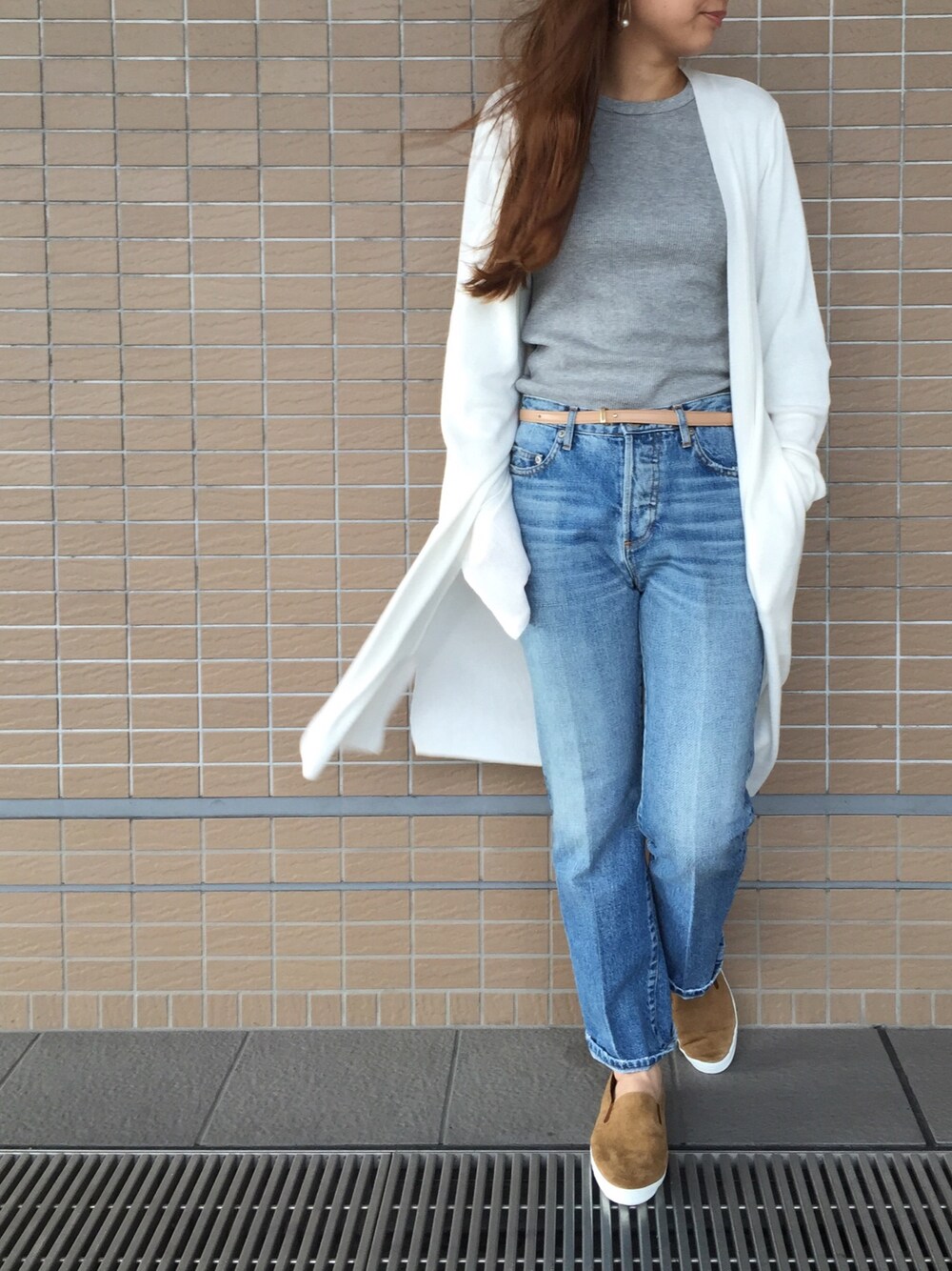 「Shetaのアイテム（カーディガン/ボレロ、ホワイト系）」を使った、Sheta staffさん（レディース・155cm）の冬コーディネートの1枚目の写真