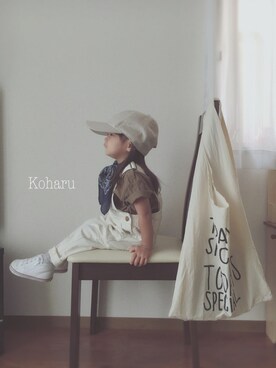 「TODAY'S SPECIAL（トゥデイズスペシャル）のMARCHE BAG/マルシェバッグ（エコバッグ/サブバッグ）」を使った、koharuさん（キッズ・80cm）の夏コーディネート