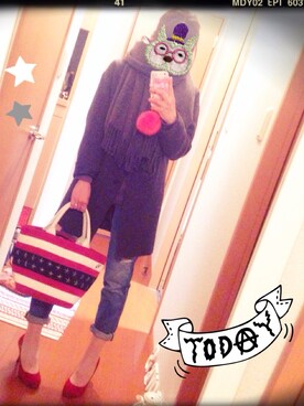 「チェスターコート（その他アウター、ブラック系）」を使った、omillyさん（レディース・156cm）の春コーディネート