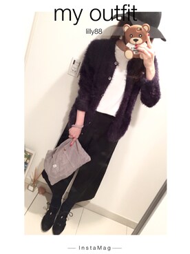 「ZARA KIDSのアイテム（カーディガン/ボレロ、ブルー系）」を使った、omillyさん（レディース・156cm）の秋コーディネート