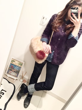 「ZARA KIDSのアイテム（カーディガン/ボレロ、ブルー系）」を使った、omillyさん（レディース・156cm）の冬コーディネート