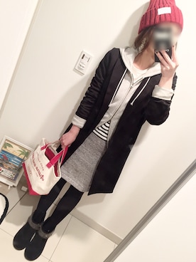 「ロングジャケット」｜「アイテム（ニットキャップ/ビーニー）」を使った、omillyさん（レディース・157cm）の冬コーディネート