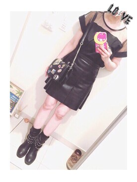 「H&M（エイチ・アンド・エム）のアイテム（スカート、ブラック系）」を使った、omillyさん（レディース・156cm）の秋コーディネート
