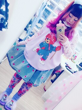 「milklim（milklim）のアイテム（デニムスカート）」を使った、粥さん（レディース・150cm）の春コーディネート