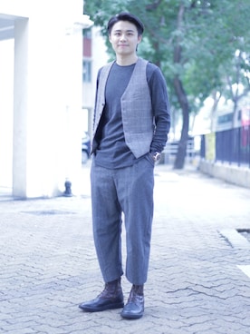「initial（イニシャル）のアイテム（シューズ）」を使った、DERRICK CHEUNGさん（メンズ・165cm）の秋コーディネート