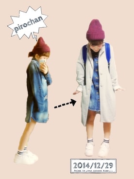 「デニムワンピース」｜「アイテム（チェスターコート）」を使った、pirochanさん（レディース・144cm）の冬コーディネート