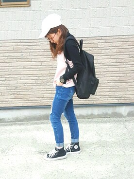 「AS KNOW AS PINKY（アズノゥアズピンキー）のアイテム（帽子）」を使った、pirochanさん（レディース・144cm）の春コーディネート