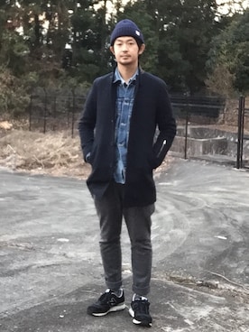 「MAISON KITSUNE」｜「アイテム（デニムジャケット）」を使った、KENEDYSさん（メンズ・176cm）の冬コーディネート