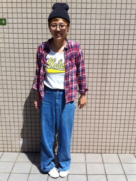 「DISCOAT（ディスコート）のアイテム（ニットキャップ/ビーニー）」を使った、ちなさん（レディース・157cm）の秋コーディネート