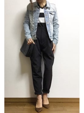 「テーパードパンツ」｜「アイテム（サロペット/オーバーオール）」を使った、asamiさん（レディース・150cm）の春コーディネート