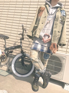 「Handmade（ハンドメイド）のアイテム（ジャケット/アウター）」を使った、☮NAYUT∀卍さん（メンズ・168cm）の春コーディネート