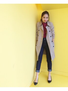 「ハイウエストデニム」｜ベイカー恵利沙さん（レディース・164cm）の冬コーディネート