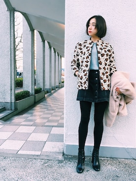 「MONKI（モンキ）のアイテム（ブルゾン）」を使った、ベイカー恵利沙さん（レディース・164cm）の冬コーディネート