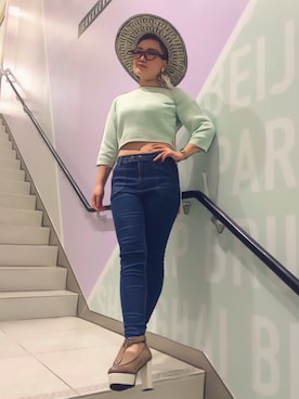 「ハイウエストジーンズ」｜なめまるさん（レディース・155cm）の春コーディネート