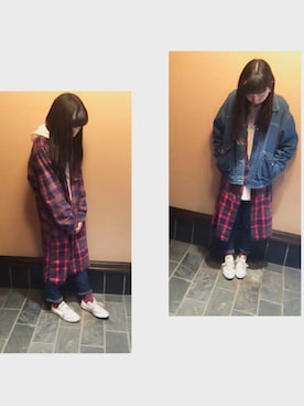 「切りっぱなし」｜「アイテム（デニムジャケット）」を使った、rinさん（レディース・155cm）の春コーディネート