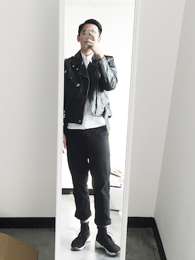 「RRL（ダブル アール エル）のアイテム（ライダースジャケット）」を使った、iam豆腐さん（メンズ・180cm）の冬コーディネート