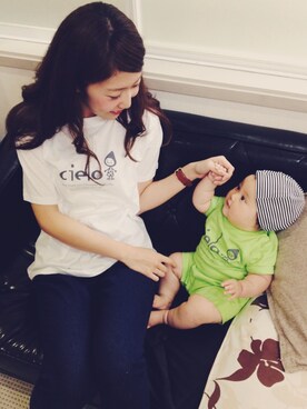 「アイテム（ママ＆ベビー、グリーン系）」を使った、ku.anさん（キッズ・80cm）の秋コーディネート