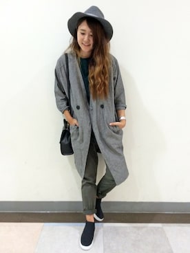 「LBC（エルビーシー）のアイテム（チェスターコート）」を使った、HARUさん（レディース・156cm）の秋コーディネート