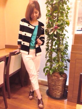 「KATHARINE ROSS（キャサリンロス）のアイテム（ノーカラージャケット）」を使った、megmiさん（レディース・154cm）の春コーディネート