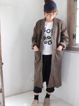 「アイテム（ヘアバンド）」を使った、YO-KOさん（レディース・154cm）の春コーディネート