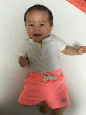 「babyGAP（babyGAP）のアイテム（Tシャツ/カットソー、ホワイト系）」を使った、︎masanpaさん（キッズ・90cm）の夏コーディネート