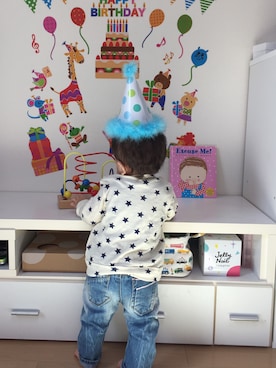 「PETIT BATEAU（プチバトー）のスラブジャージー星プリント長袖Ｔシャツ（Tシャツ/カットソー、ホワイト系）」を使った、︎masanpaさん（キッズ・90cm）の秋コーディネート