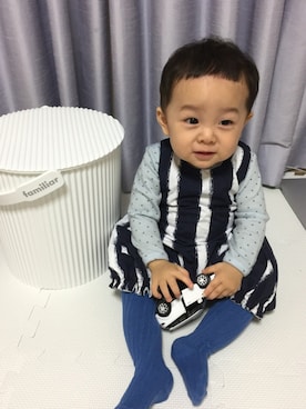 「アイテム（タイツ/ストッキング、ブルー系）」を使った、︎masanpaさん（キッズ・70cm）の秋コーディネート