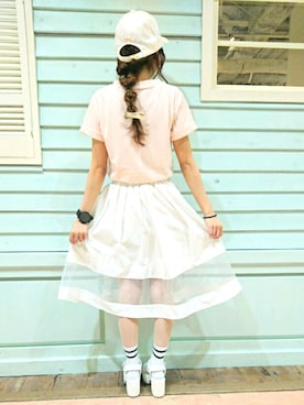 「one after another NICE CLAUP（ワンアフターアナザーナイスクラップ）のアイテム（キャップ）」を使った、せーらっちさん（レディース・156cm）の春コーディネート