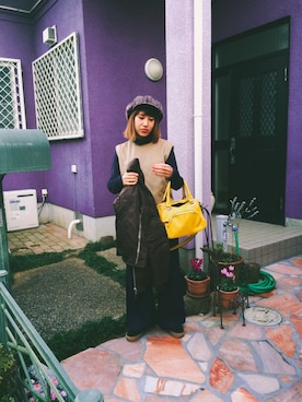 「アイテム（ミリタリージャケット、ブラウン系）」を使った、miyuzonoさん（レディース・157cm）の冬コーディネート