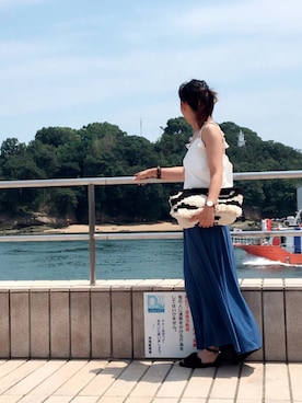 「Daniel Wellington（ダニエルウェリントン）のDaniel Wellington 'Classic Bristol' Round Leather Strap Watch, 36mm（アナログ腕時計）」を使った、arisuさん（レディース・165cm）の夏コーディネート