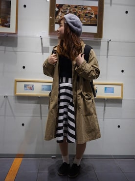 「ボーダースカート」｜「アイテム（その他アウター）」を使った、ななすちゃん。さん（レディース・157cm）の冬コーディネート