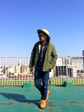 「デニムonデニム」｜「アイテム（ミリタリージャケット）」を使った、T.TAKAHIROさん（メンズ・173cm）の春コーディネート