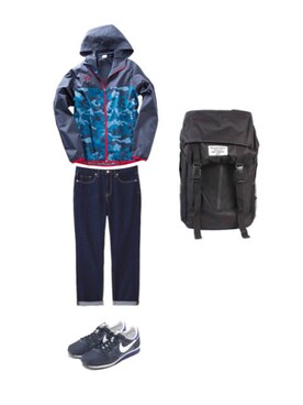 「アイテム（マウンテンパーカー、ブルー系）」を使った、ちゃむさん（レディース・160cm）の冬コーディネート