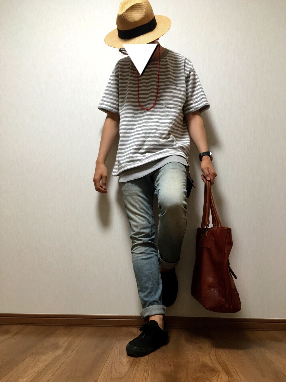 「UNIQLOのMEN ビッグシルエットボーダーT（半袖）（Tシャツ/カットソー、ホワイト系）」を使った、たむろうさん（メンズ・175cm）の夏コーディネートの1枚目の写真