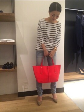 「アイテム（トートバッグ、オレンジ系）」を使った、MIKAさん（レディース・160cm）の冬コーディネート