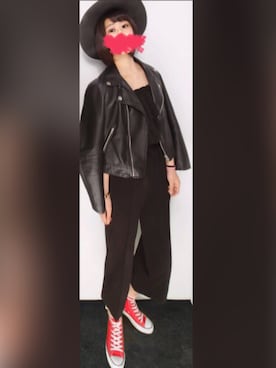 「OZOC（オゾック）のアイテム（ライダースジャケット）」を使った、イシツカさん（レディース・170cm）の春コーディネート