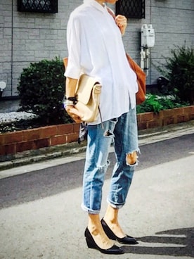 「MARC JACOBS（マークジェイコブス）のアイテム（クラッチバッグ）」を使った、ciccaさん（レディース・166cm）の秋コーディネート