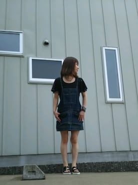 「厚底」｜「アイテム（サロペット/オーバーオール）」を使った、kyonnさん（レディース・151cm）の夏コーディネート