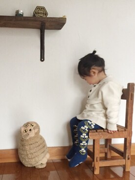 「アイテム（タイツ/ストッキング、ブルー系）」を使った、shioriさん（キッズ・80cm）の春コーディネート