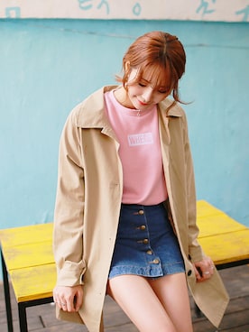 「アイテム（スウェット、ピンク系）」を使った、2perさん（レディース・161cm）の春コーディネート