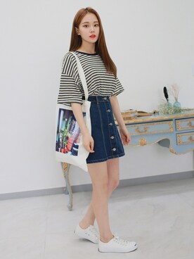 デニムスカートを使った 韓国ファッション の人気ファッションコーディネート Wear