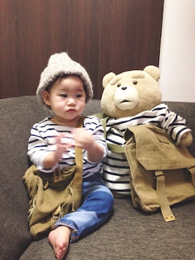 「ボーダーTシャツ」｜a☺︎piiさん（キッズ・70cm）の冬コーディネート